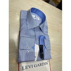 LEVI GARDIN EXQUISITE WHITE AND TINY BLUE STRIPES LONG SLEEVE SHIRT | AVAILABLE IN ALL SIZES (SWNL) (N) - deluxe.com.ng