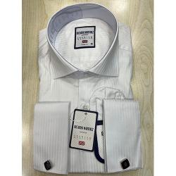 RICARDO MARTINEZ EXQUISITE WHITE STRIPPED CORPORATE CUFFLING LONG SLEEVE SHIRT  | AVAILABLE IN ALL SIZES (SWNL) (N) - deluxe.com.ng