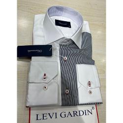 EXQUISITE WHITE AND GREY STRIPPED LONG SLEEVE SHIRT BY LEVI GARDIN | AVAILABLE IN ALL SIZES (SWNL) (N) - deluxe.com.ng