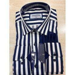 ALBERTO ROMA EXQUISITE WHITE AND BLUE STRIPPED LONG SLEEVE SHIRT | AVAILABLE IN ALL SIZES (SWNL) (N) - deluxe.com.ng