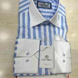 JOSE PEREZ EXQUISITE WHITE AND SKY BLUE STRIPPED LONG SLEEVE SHIRT | AVAILABLE IN ALL SIZES (SWNL) (N) - deluxe.com.ng 