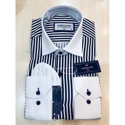 ALBERTO ROMA EXQUISITE WHITE AND BLACK STRIPPED LONG SLEEVE SHIRT | AVAILABLE IN ALL SIZES (SWNL) (N - deluxe.com.ng) 