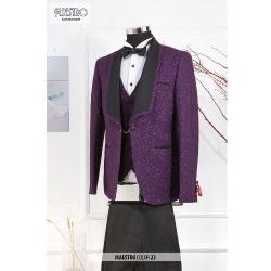 EXQUISITE PURPLE AND BLACK CEREMONIAL THREE PIECES TURKEY SUIT WITH BLACK BUTTONS | AVAILABLE IN ALL SIZES (SWNL) (N) - deluxe.com.ng