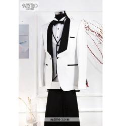 EXQUISITE WHITE AND BLACK CEREMONIAL THREE PIECES TURKEY SUIT WITH BLACK BUTTONS | AVAILABLE IN ALL SIZES (SWNL) (N) - deluxe.com.ng