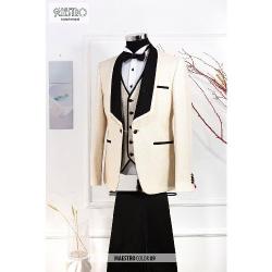 EXQUISITE CREAM AND BLACK CEREMONIAL THREE PIECES TURKEY SUIT WITH BLACK BUTTONS | AVAILABLE IN ALL SIZES (SWNL) (N) - deluxe.com.ng