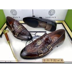 EXECUTIVE DARK BROWN CORPORATE / CASUAL LEATHER SHOE WITH ROUND PENDANT AND TWO GOLDEN BUCKLES DESIGN BY VERSACE | AVAILABLE IN ALL SIZES (SWNL) (N) - deluxe.com.ng 