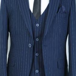   EXQUISITE NAVY BLUE STRIPPED THREE PIECES TURKEY SUIT WITH ONE BUTTON | AVAILABLE IN ALL SIZES (SWNL) (N) - deluxe.com.ng