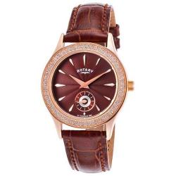ROTARY LS02907/16 WOMEN'S CRYSTALS BROWN DIAL AND LEATHER WATCH