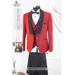 EXQUISITE RED AND BLACK CEREMONIAL THREE PIECES TURKEY SUIT WITH BLACK BUTTONS | AVAILABLE IN ALL SIZES (SWNL) (N) - deluxe.com.ng