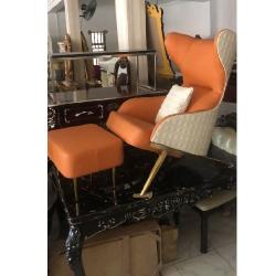 QUALITY DESIGNED ORANGE & CREAM RELAXATION CHAIR & STOOL - AVAILABLE (MOBIN) - deluxe.co.ng