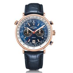 ROTARY GS05237/05 MEN’S HENLEY ROSE GOLD CASE BLUE LEATHER WATCH