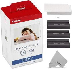 Canon KP-108IN / KP108 Color Ink Paper includes 108 Ink Paper sheets + Ink toners for Canon Selphy CP1300, Selphy CP1200, Selphy CP910, Selphy CP900, cp770 and cp760 + HeroFiber Gentle Cleaning Cloth- deluxe.com.ng