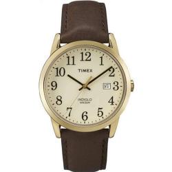 TIMEX TW2P75800 MEN'S EASY READER CHAMPAGNE DIAL BROWN LEATHER SMALL SIZE WATCH