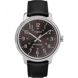 TIMEX T2R855 MEN'S CLASSIC BRUSHED BLACK DIAL BLACK LEATHER WATCH