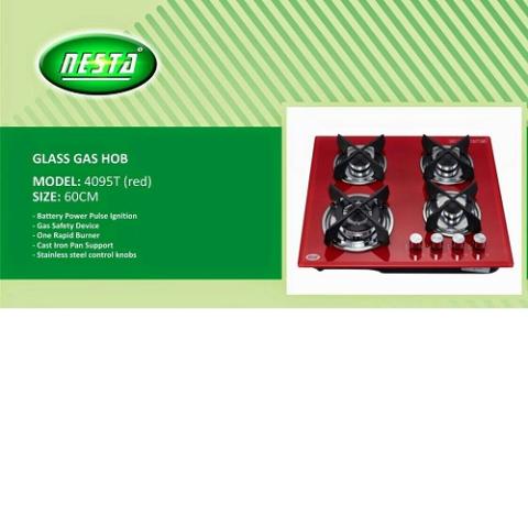 NESTA GLASS GAS HOB RED-deluxe.com.ng