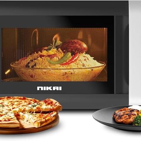 Nikai 700W 20L Microwave Oven, Digital Touch Control, Child Safety-Lock, 11 Power Levels & 6 Auto Menus, Cooking End Singnal, Touch Control Panel, Convenient Pull Hand Door - NMO2010DB