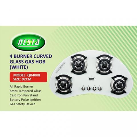 NESTA 92CM 4 BURNER CURVED GLASS GAS HOB |QB4008|(WHITE)