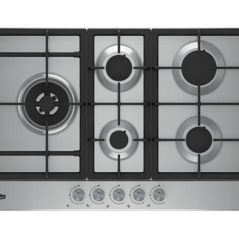 BEKO 90CM 4+1 GAS ON STAINLESS STEEL HOB HQAW 75225 SX-deluxe.com.ng