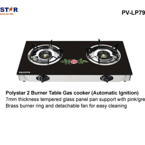 Polystar 2 BURNER TABLE GAS COOKER WITH TEMPERED GLASS TOP | PV-LP79PGP - deluxe.com.ng