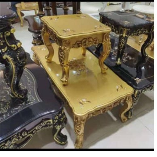 QUALITY DESIGNED GOLDEN ROYAL TABLE WITH 2 SIDE STOOLS - AVAILABLE (MOBIN)  - deluxe.com.ng